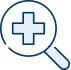 Drawn image of a magnifying glass with a cross inside