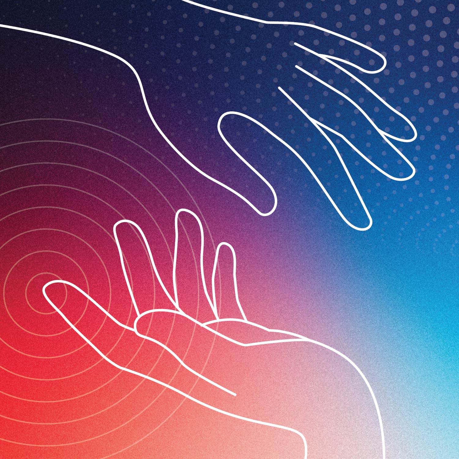 Abstract illustration of hands in blue and red