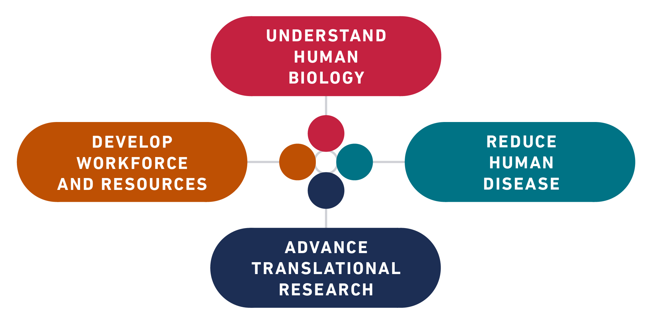 alt="Understand Human Biology - Reduce Human Disease - Advance Translational Research - Develop Workforce and Resources"