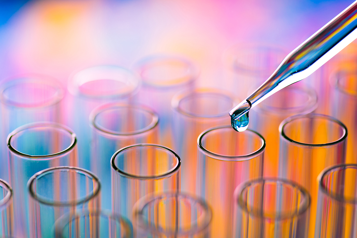 a group of colorful test tubes