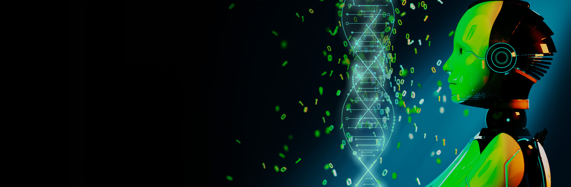 illustration of dna with rbot figure to the right