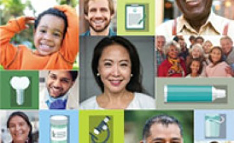 montage of smiling faces and dental icons