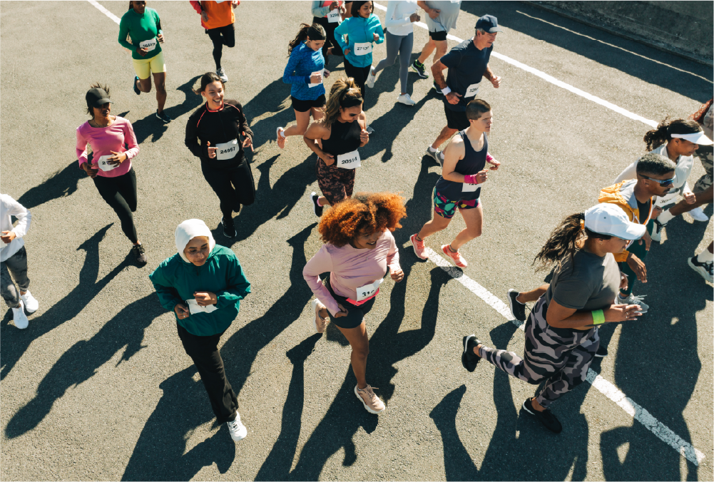 Overhead view of a group of runners