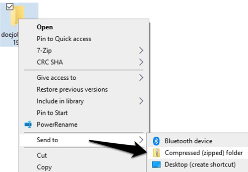 compressed (zipped) folder drop down window