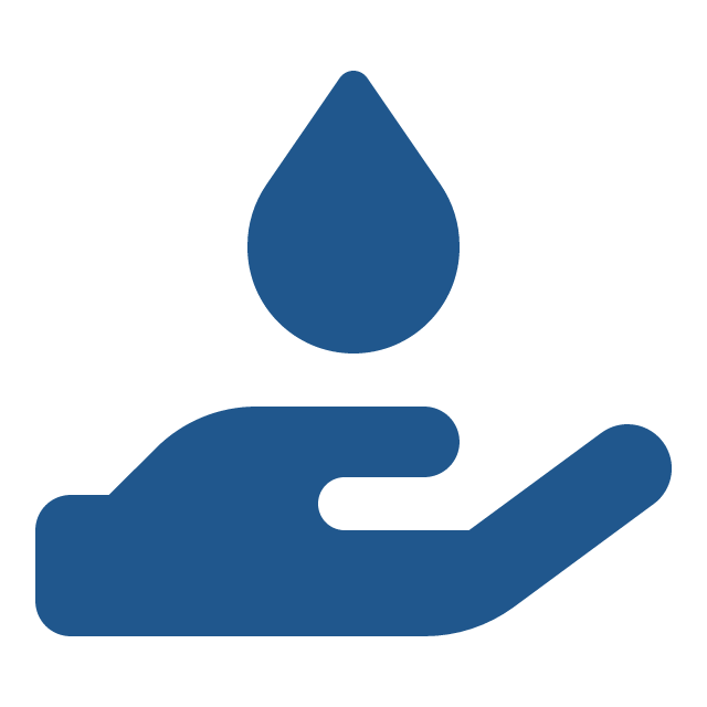 a hand holding a drop of blood blue icon