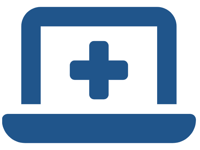 laptop wth first aid sign in screen blue icon