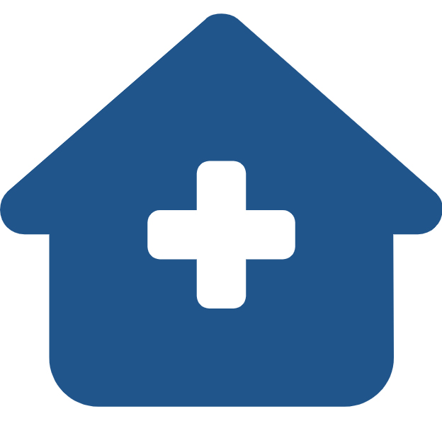 blue house with white cross superimposed icon