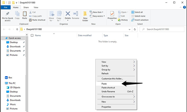 paste drop down window