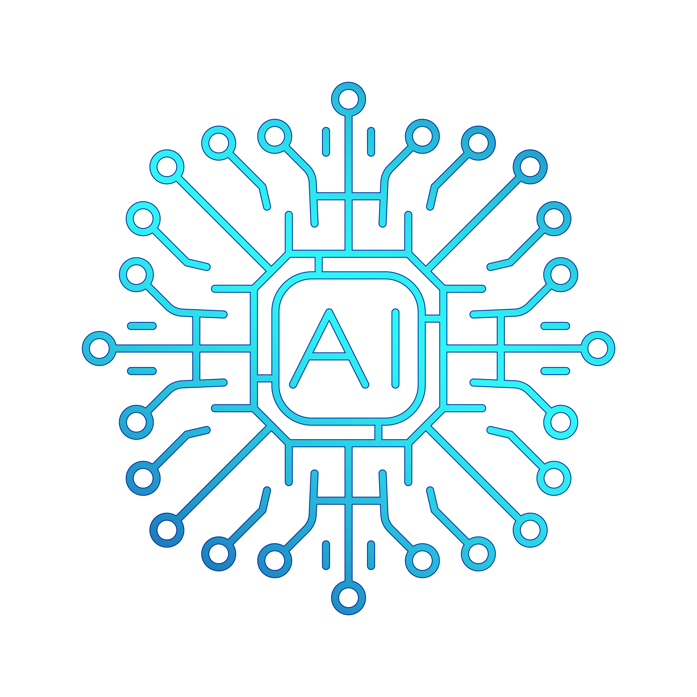 Icon with connected nodes surrounding the letters A.I.
