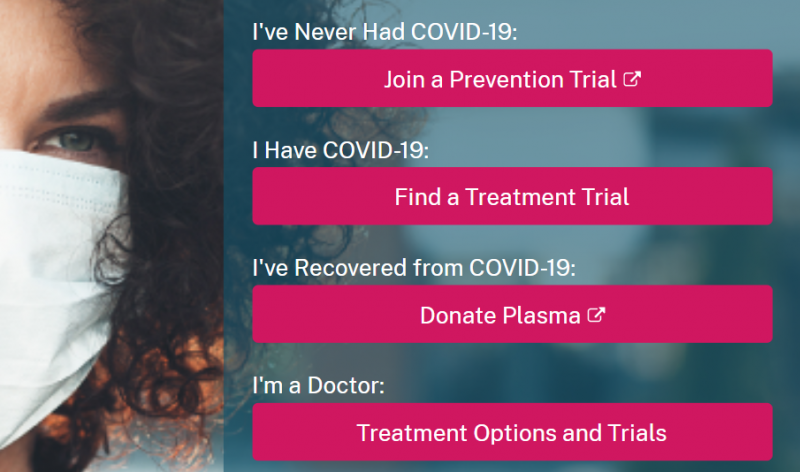 Screenshot of the Combat COVID homepage