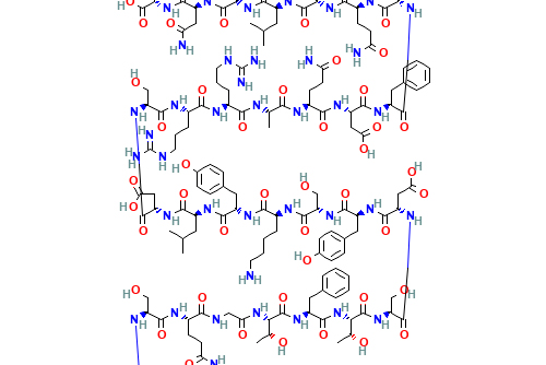 A 2D depiction of the chemical structure of glucagon