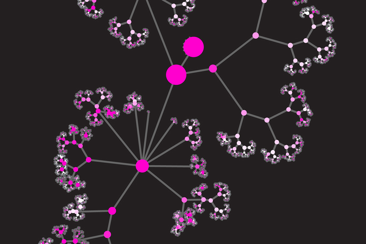 Illustration of the hierarchical ontology of genes, cellular components and processes derived from large genomic datasets