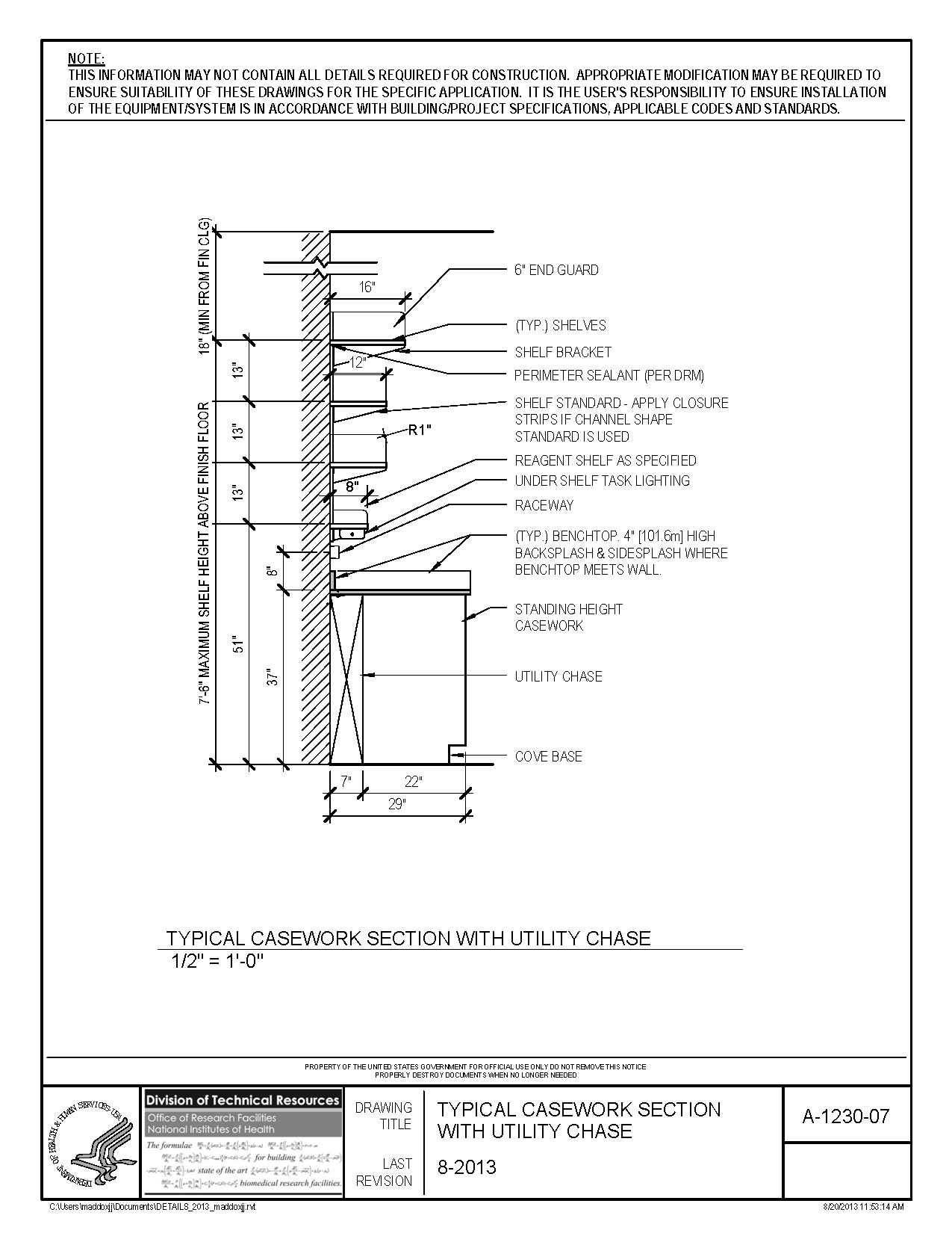 Picture of A-1230-07 Typical Casework Section with Utility Chase