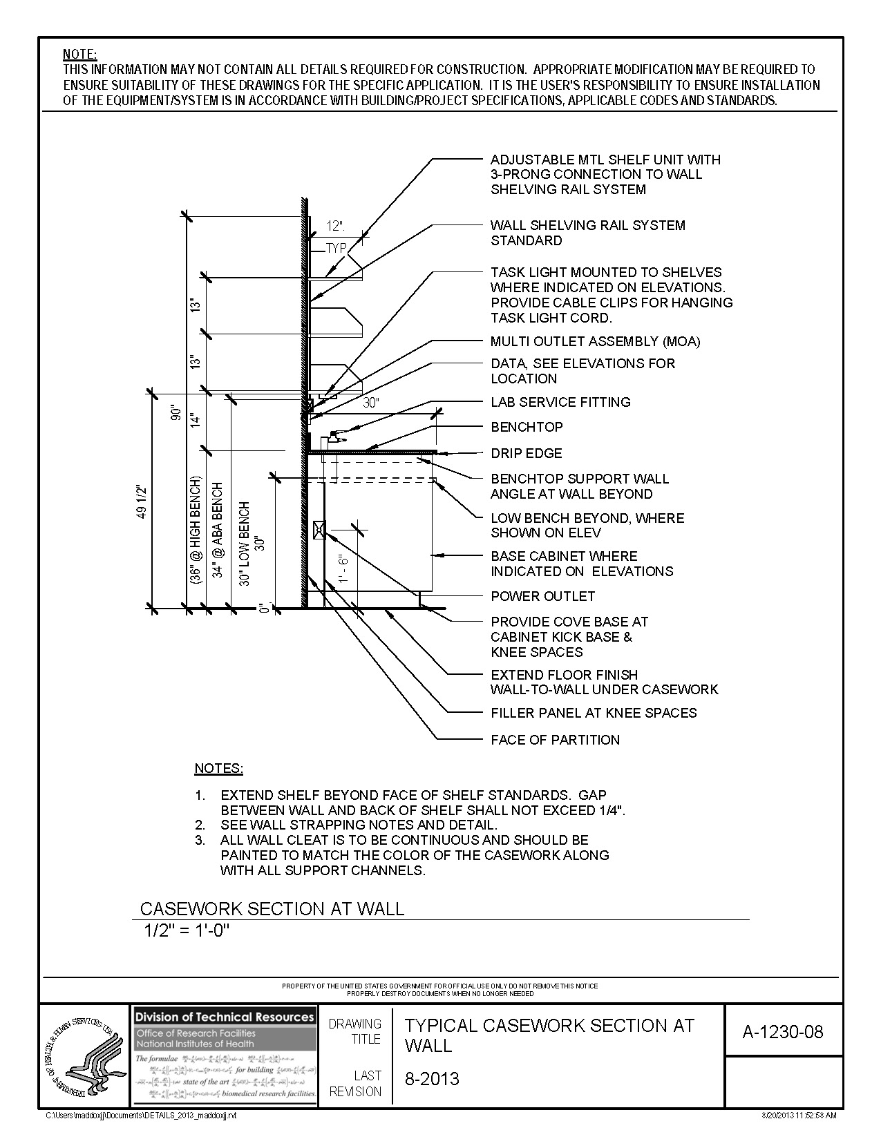 A-1230-08 Typical Casework Section at Wall 