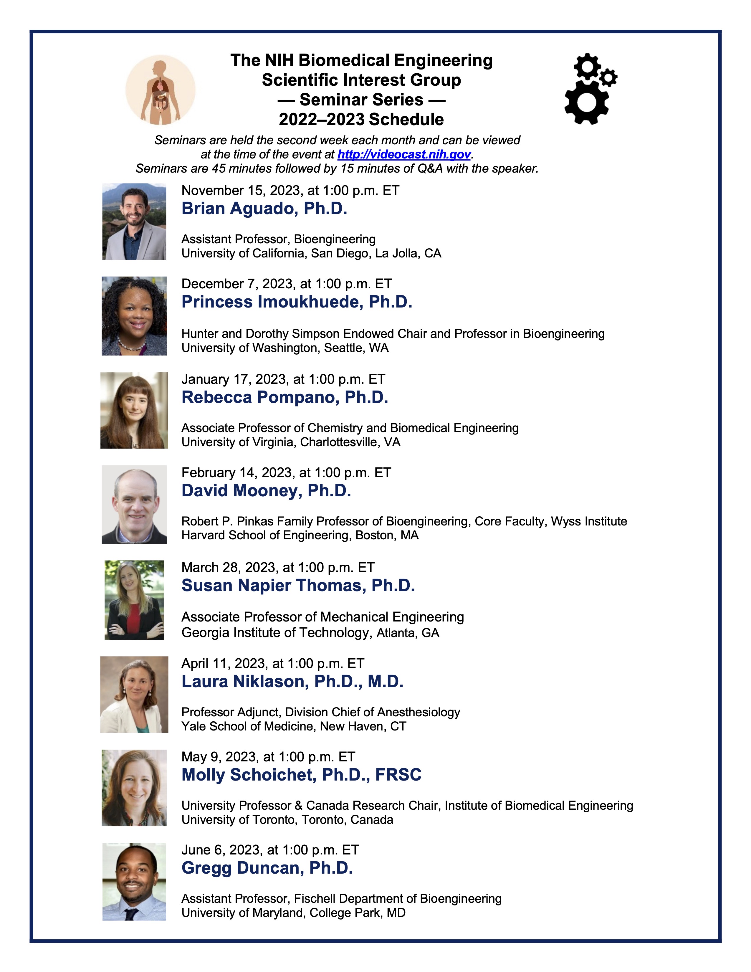 seminar poster with list of speaker names