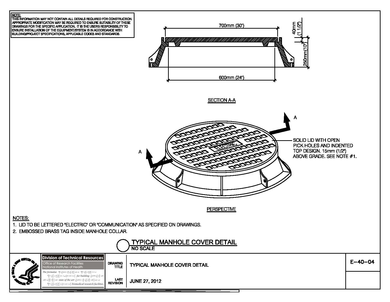 Thumbnail of E-40-04 Manhole Cover Detail