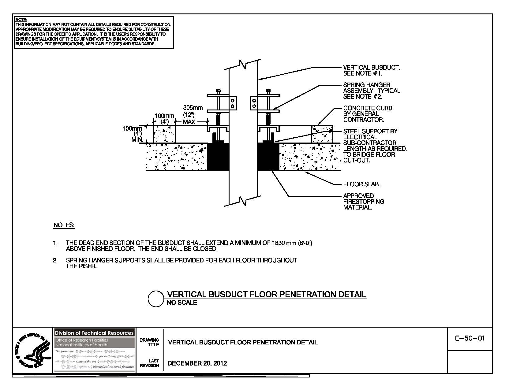 Thumbnail of E-50-01 Vertical Busduct Floor Penetration Detail
