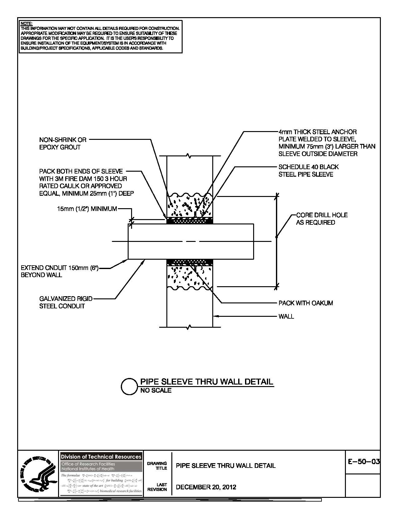 Thumbnail of E-50-03 Pipe Sleeve Thru Wall Detail