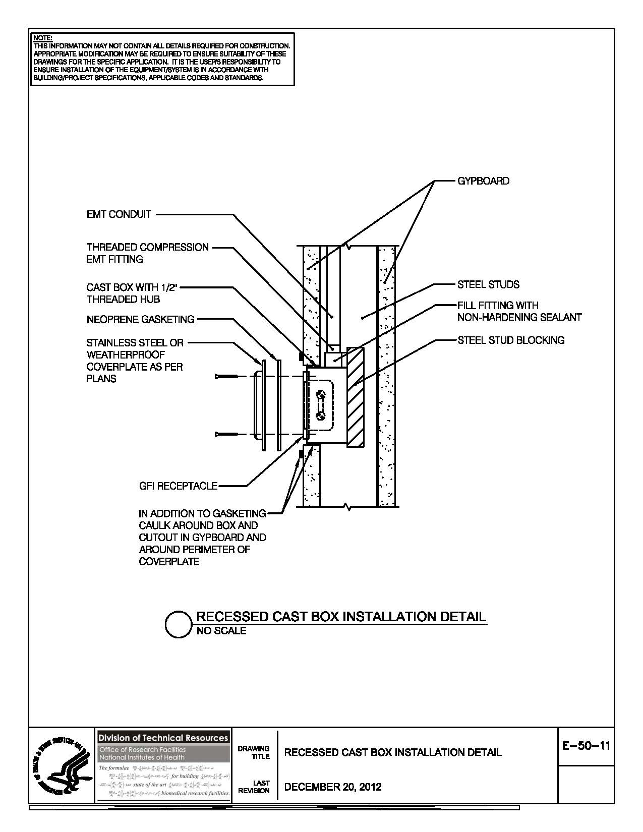 Thumbnail of E-50-11 Recessed Cast Box Installation Detail