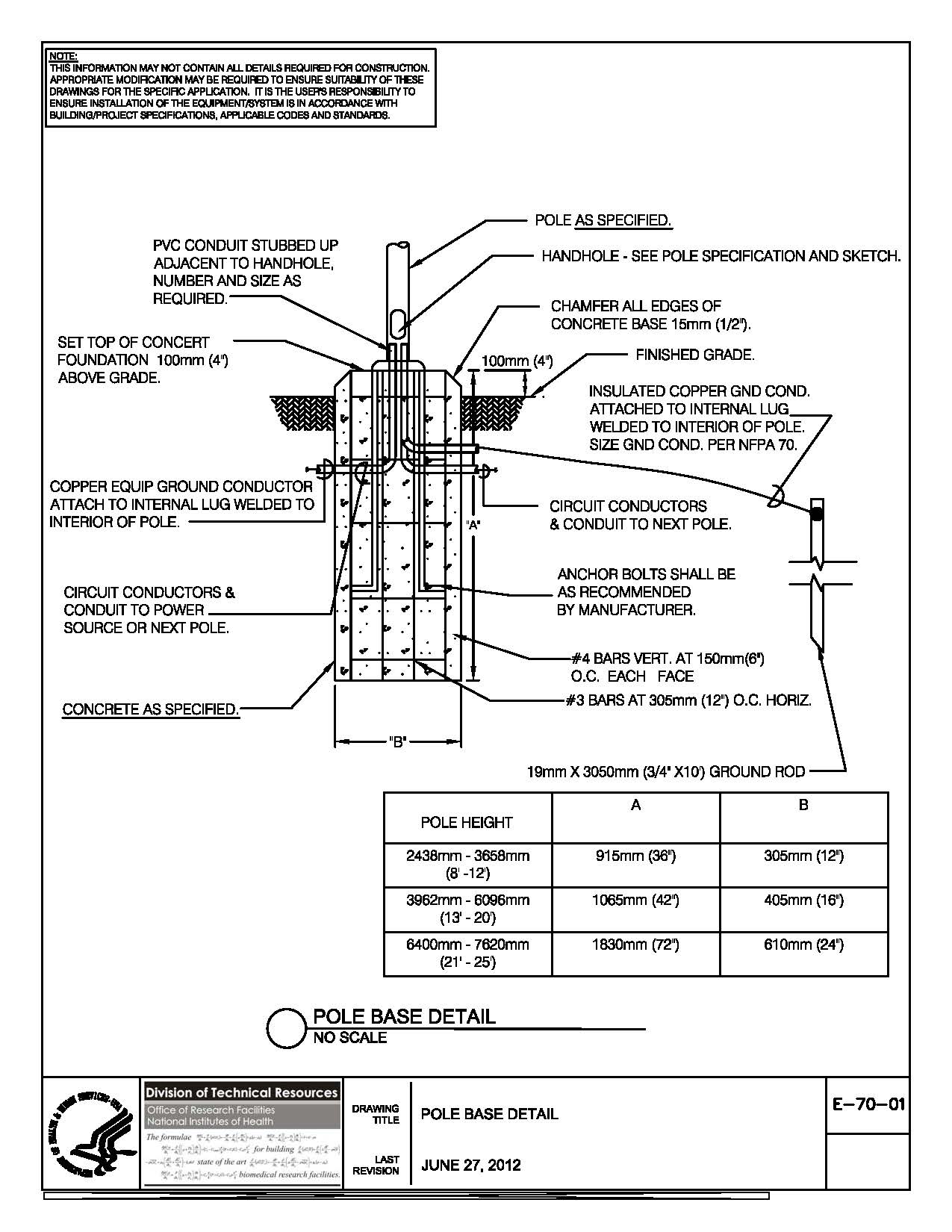 Thumbnail of E-70-01 Pole Base Detail