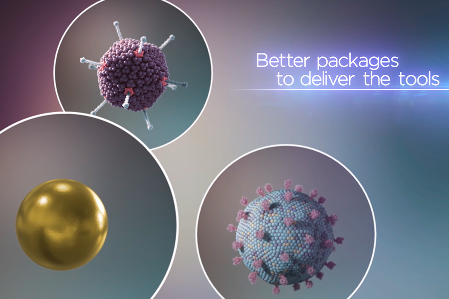 Delivery vehicles with gene-editing tools.