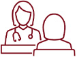 a physician talking to a patient icon
