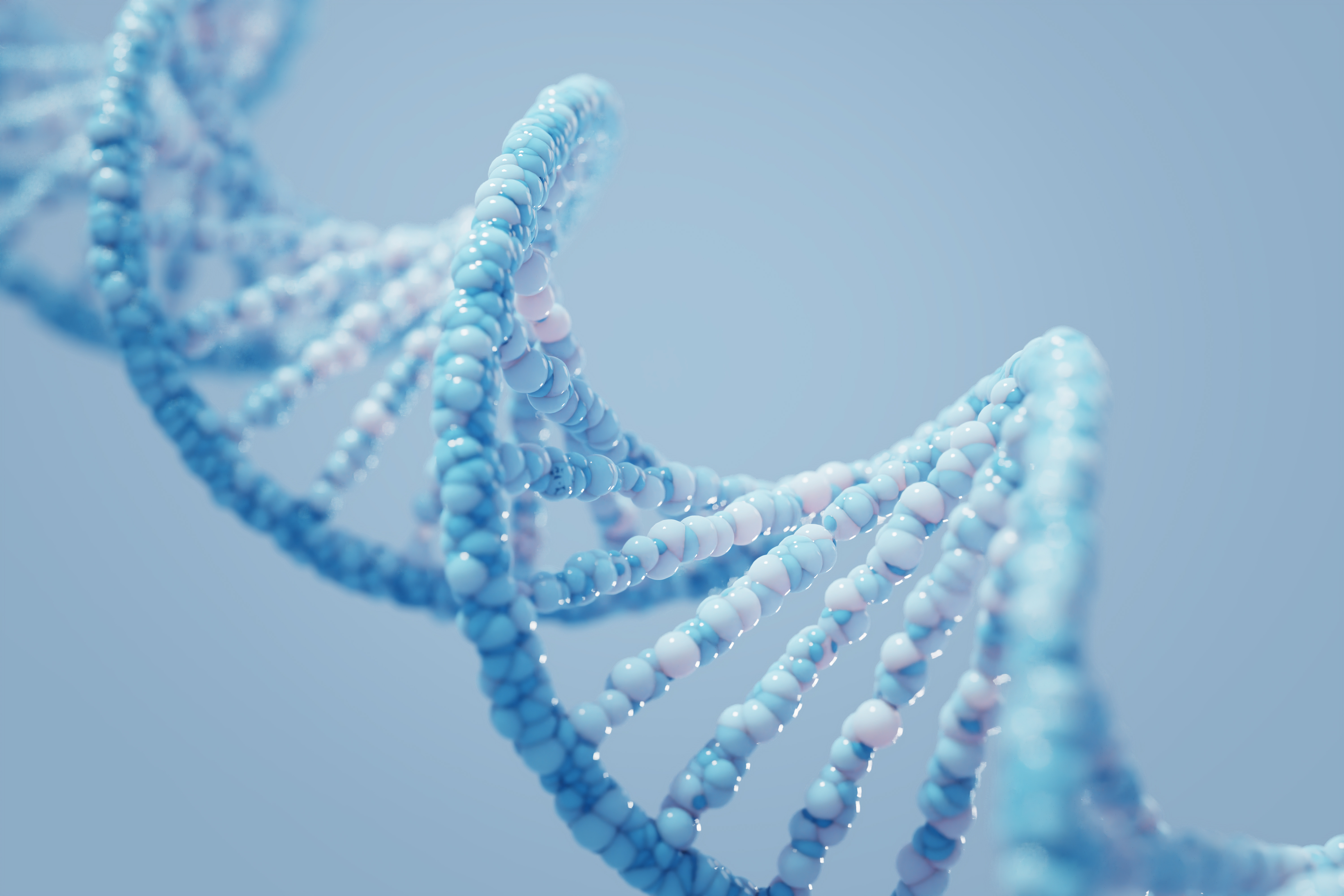 Illustration of a strand of DNA in light blue