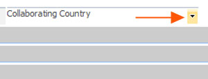 screen capture of scrolling over collaborating countires column to show filter arrow
