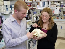 Two researchers are working in a lab.