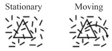 A stationary shape on the left, and a moving shape on the right.