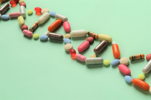 Prescription drugs in the shape of DNA.
