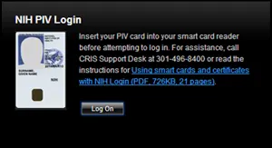 screenshot of CITRIX NIH PIV login window