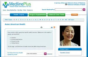 Screen capture of MedlinePlus Asian American Health portal